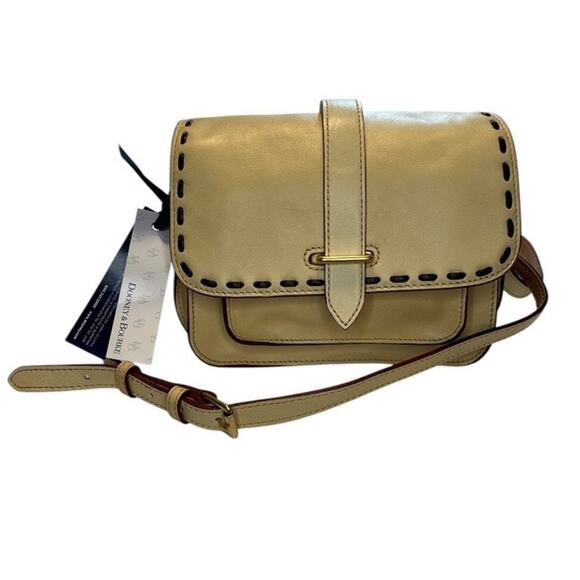 Dooney & Bourke Handbags - Dooney & Bourke cream binocular bag w/brown leather stitching, red interior